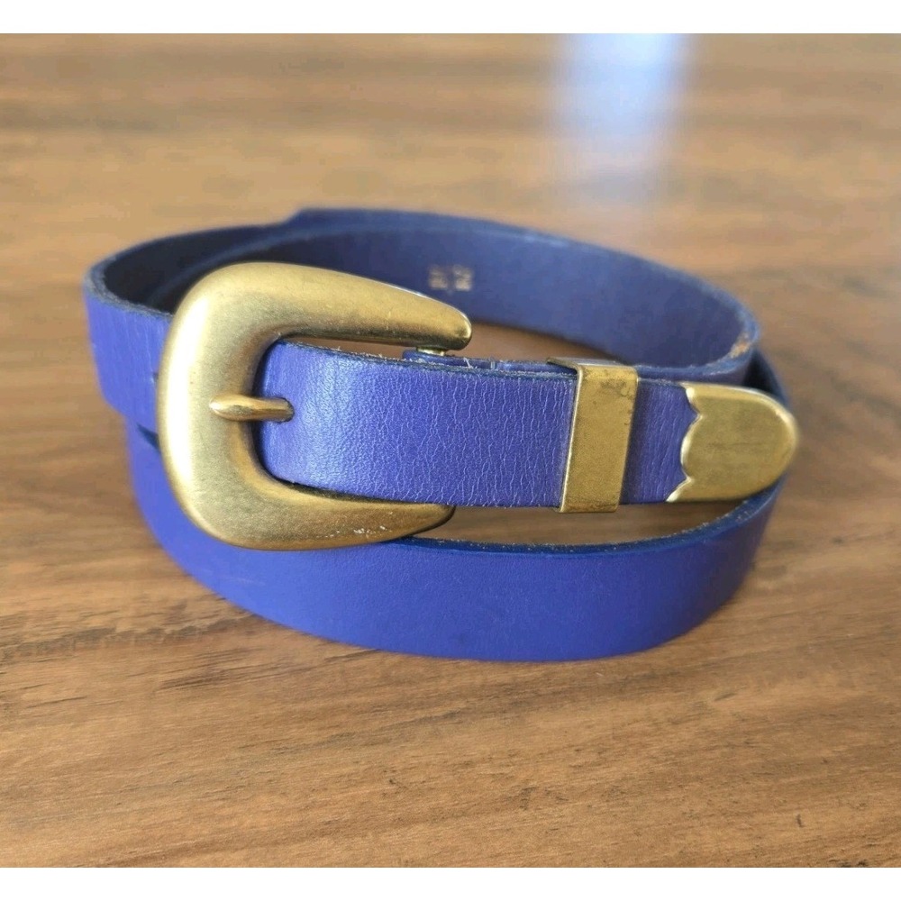 VTG Laura Ashley English Saddle Hide Leather Blue Belt Gold Accents England 28